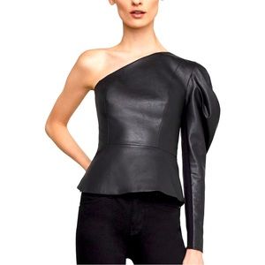 BCBGMAXAZRIA lillyan one shoulder faux leather peplum top NWT XS non smoker